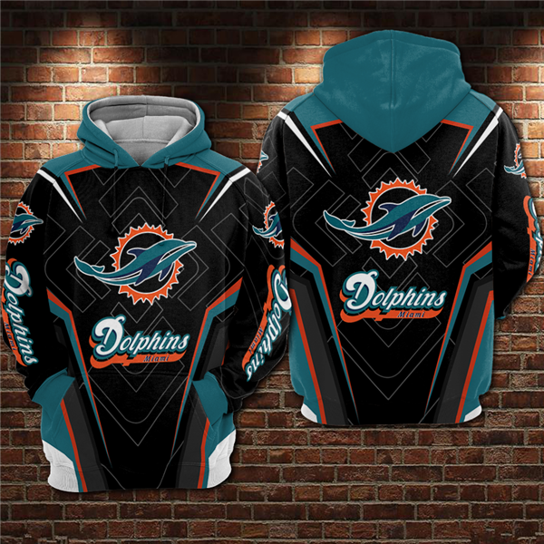 Men's Black/Aqua Miami Dolphins 3D All Over Print Pullover Hoodie